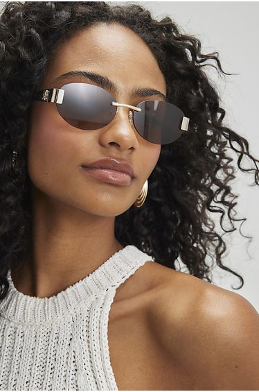 Brown Frameless Round Slim Sunglasses