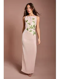 فستان ماكسي مزين بزخرفة أزهار مزين بالترتر