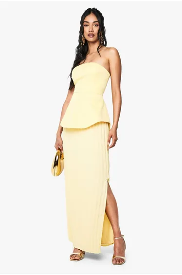 Bandeau Peplum Chiffon Mix Maxi Dress