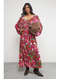 Chiffon Tie Front Volume  Smock Dress