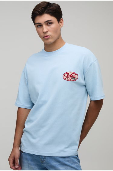Oversized Western Applique T-Shirt - light blue