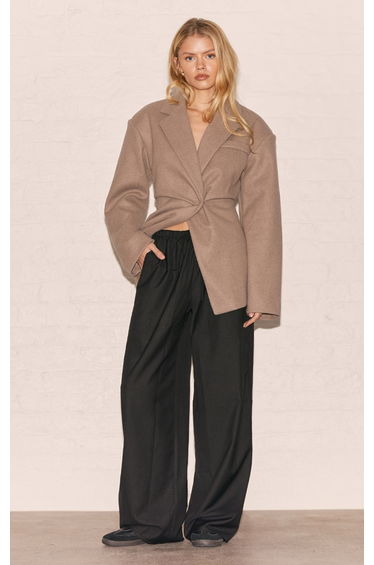 Black Woven Drawstring Low Rise Relaxed Trousers