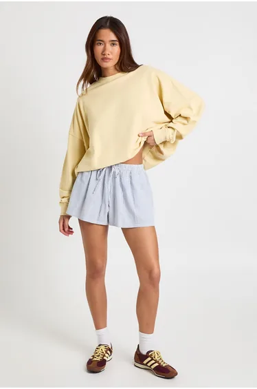 Stripe Seersucker Elasticated Waist Shorts - blue