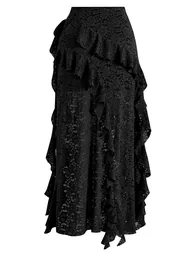 Cascading Ruffled Irregular Lace Hem Skirt in Black for Concert Outfit & Goth Shoot - 7