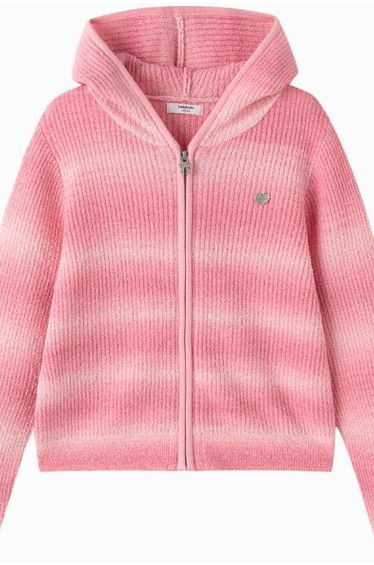 Girls' Knitted Zip Hoodie With Subtle Pattern