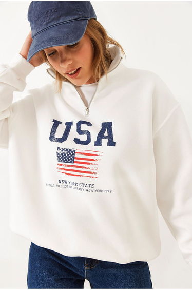 LUCCI Hooded Zip-Up Sweatshirt with Back Print