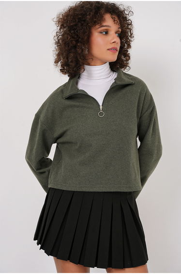 BDART Relaxed Fit Crop Sweater with Zipper Collar