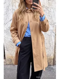 Wardrobe Essentials Camel Tied Collar Detailed Oversize Long Trench Coat - 3