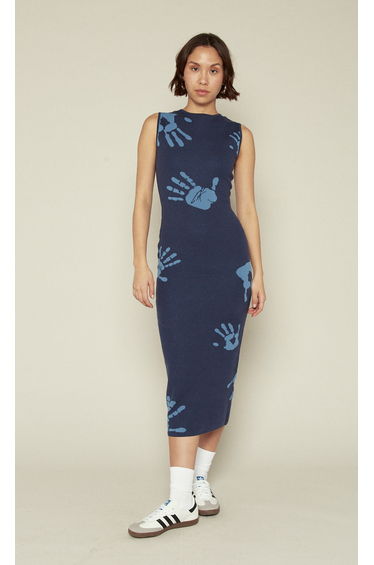 Blue Handprint Intarsia Midi Dress