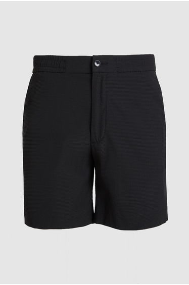 Straight Seersucker Elastic 7" Shorts Black