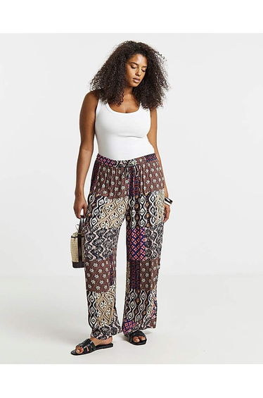 Tie Waist Crinkle Wide Leg Trouser