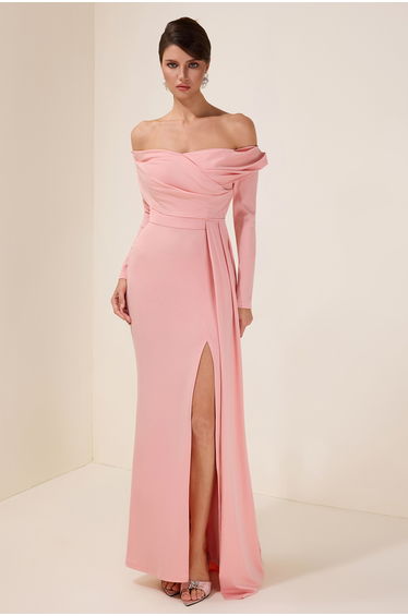 Solid 3D Flower Slit Maxi Dress