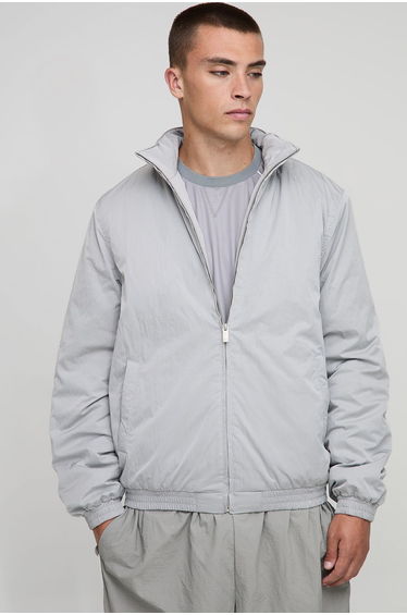 Regular Fit Funnel Neck Nylon Mono Padded Bomber Jacket - grey