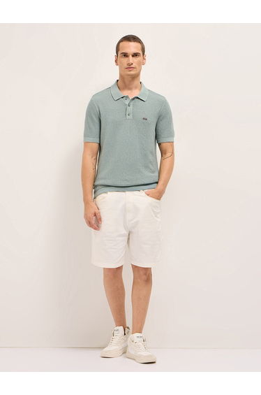 Men Solid Textured Flat Knit Regular Fit Polo