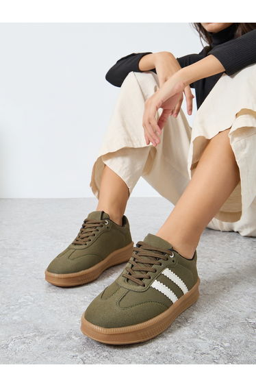 Brown Striped Lace Up Sneakers
