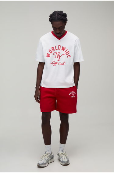 Regular Fit Worldwide Printed T-Shirt & Short Set - red