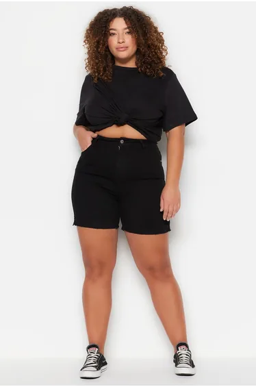 Plus Size Shorts & Bermuda - Black - Normal Waist