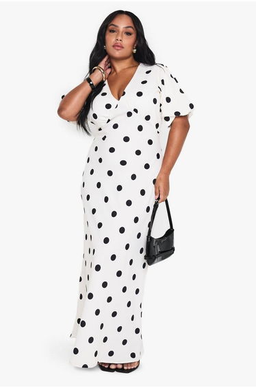 PLUS POLKA DOT MAXI DRESS - ivory