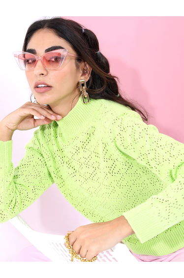 Schiffli Design High Neck Sweater