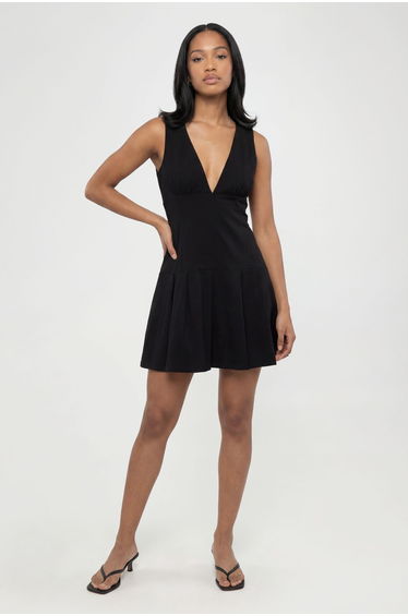 Bengaline Plunge Front Skater Dress - black