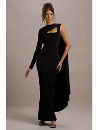 فستان ماكسي كاب بكم واحد - أسود - 3