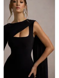 فستان ماكسي كاب بكم واحد - أسود - 5