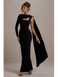 فستان ماكسي كاب بكم واحد - أسود