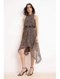 فستان ترينديول شيفون بني ميدي منقط على شكل حرف A - 1