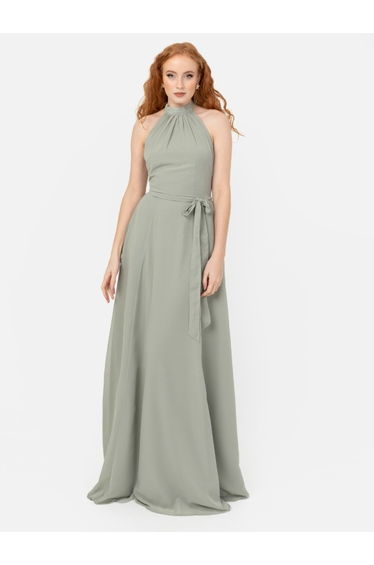 Anaya With Love Recycled Frosty Green Self-Tie Halter Neck Floor Length Dress