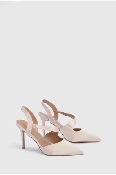 Wide Fit Everly Satin Asymmetric Pointed Stiletto High Heel Courts