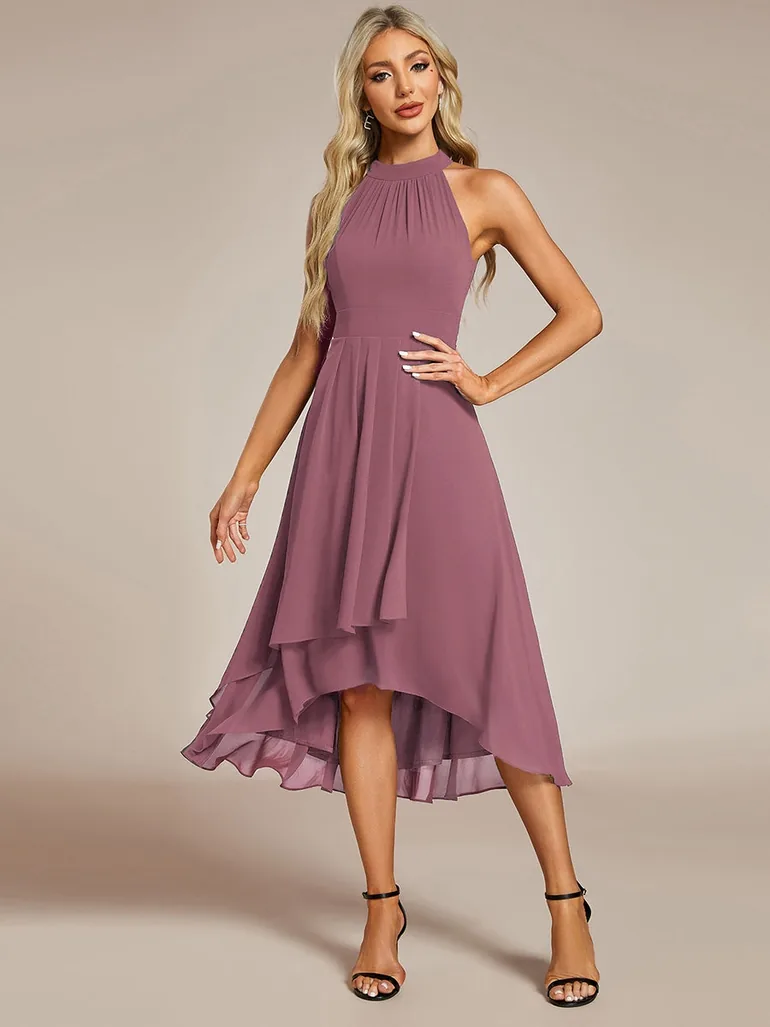 ever POSIE|Midi Halter Neck Chiffon Wedding Guest Dress with Sleeveless and A-Line - 4
