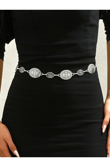 Silver-Toned Oval Pendants Waist Chain