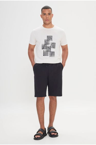 Men's Black Standard Fit Regular Cut Casual Knitted Shorts