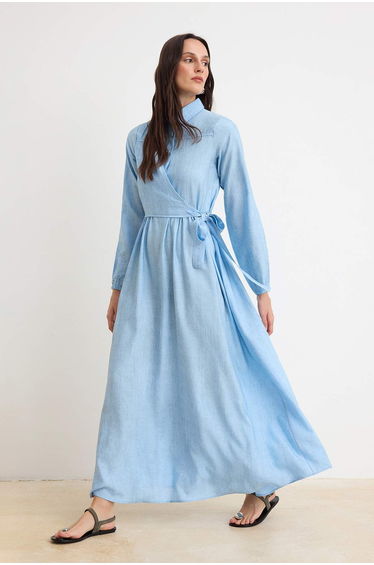 Light Blue Woven Dress&Jumpsuit Hijab Dress