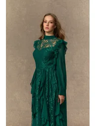 Sensational Memories Green Sheer Lace Ruffle Maxi Dress - 6