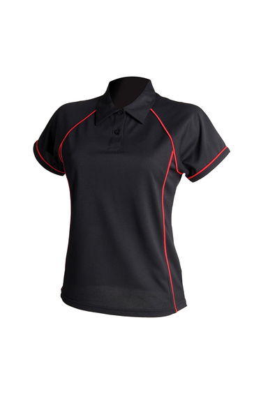Finden & Hales Womens/Ladies Piped Performance Polo Shirt - Black/Red