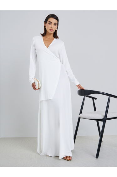 Women White Long Sleeve A-Line Maxi Dress
