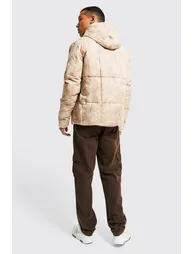 Tall Tie Dye Square Panel Hooded Puffer - stone - 1