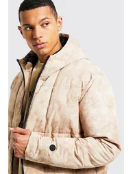 Tall Tie Dye Square Panel Hooded Puffer - stone - 2