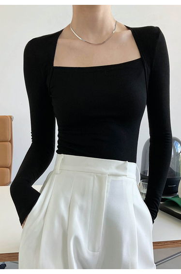 Solid Color Square Neck Soft Top in Black