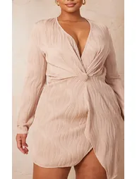 Plus Stone Plisse Wrap Front Dress - 3