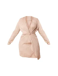 Plus Stone Plisse Wrap Front Dress - 4