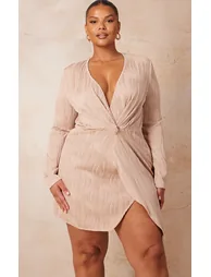 Plus Stone Plisse Wrap Front Dress - 1