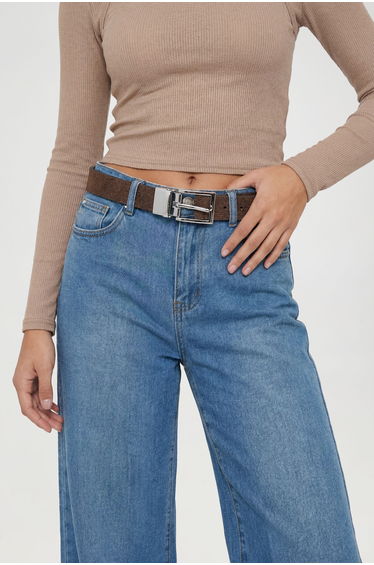 Silver Buckle Reversible Belt - chocolate