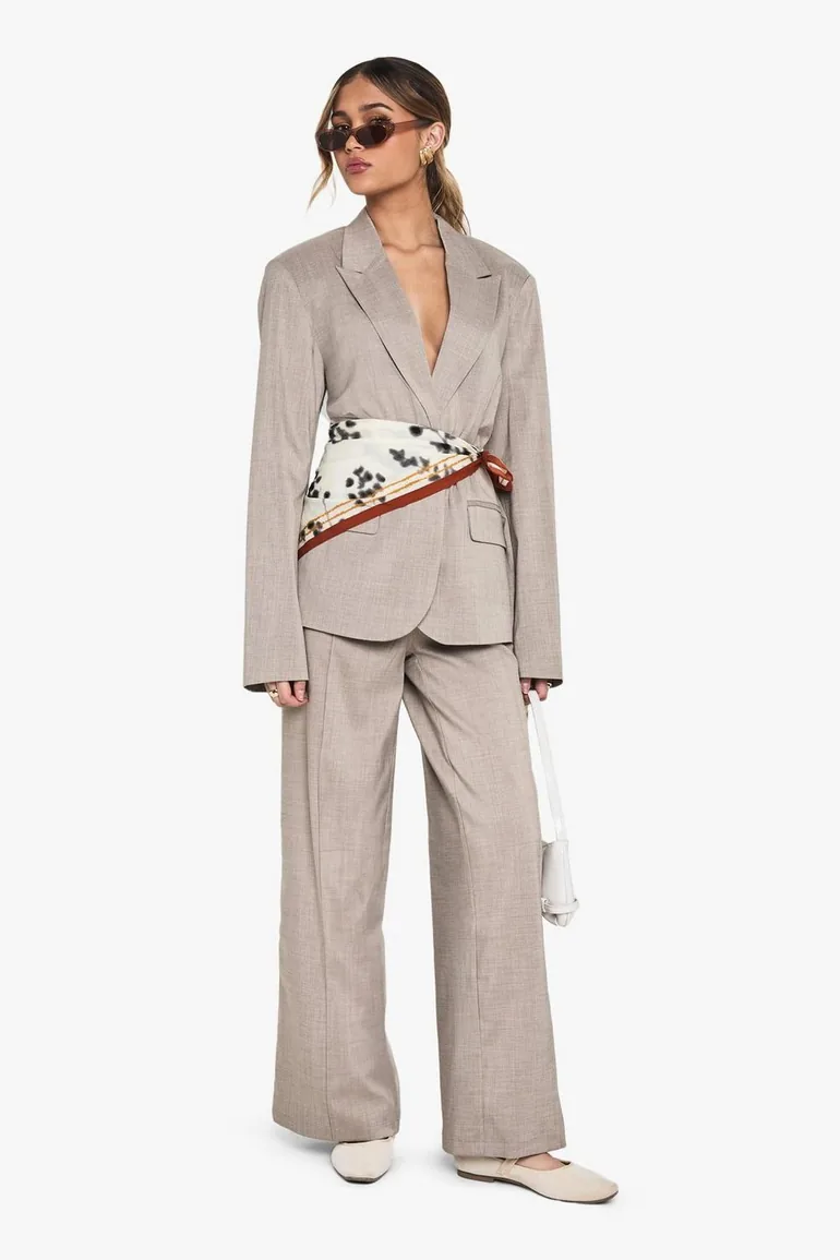 Seam Detail Wide Leg Tailored Trouser - mushroom - 2