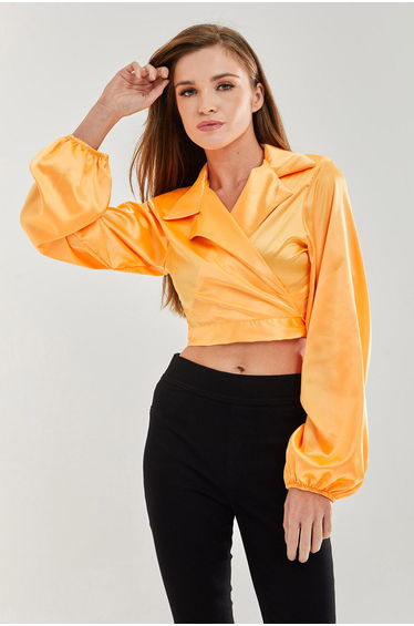 Women’s Satin Wrap Top in Orange