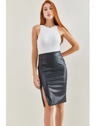 Women's Leatherette Pencil Zippered Skirt 1725