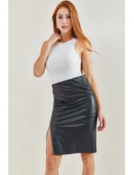 Women's Leatherette Pencil Zippered Skirt 1725 - 6