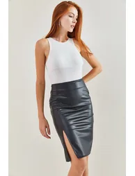 Women's Leatherette Pencil Zippered Skirt 1725 - 1