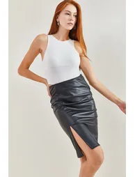 Women's Leatherette Pencil Zippered Skirt 1725 - 7